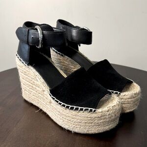 New $150 Marc Fisher Alida Espadrille Platform Wedge, Black Suede, Size 9